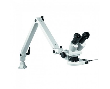 Стереомикроскоп на металлическом шарнирном рычаге с зажимом для стола
